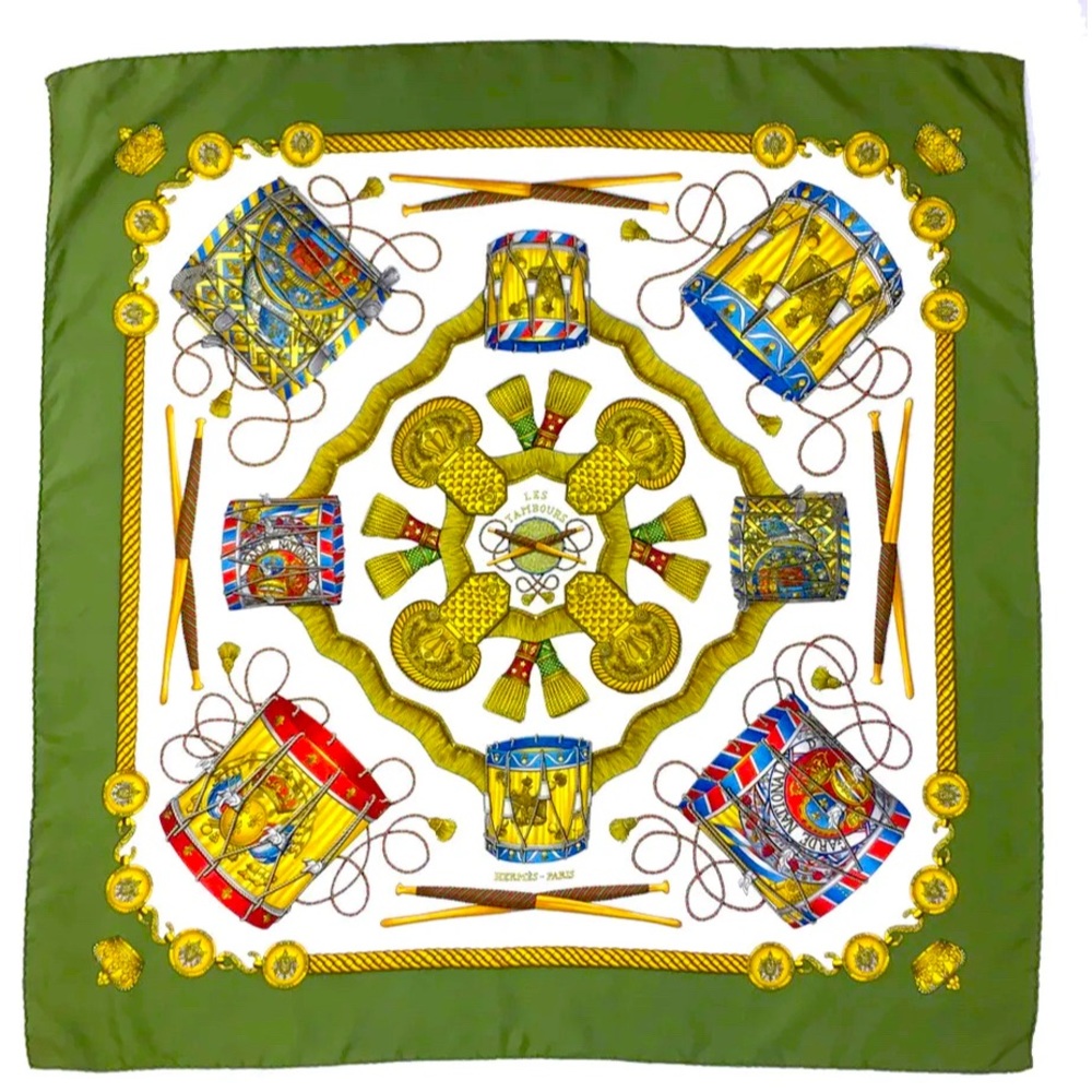 HERMES LES TAMBOURS Carre 90 Multicolor100%  Silk Scarf